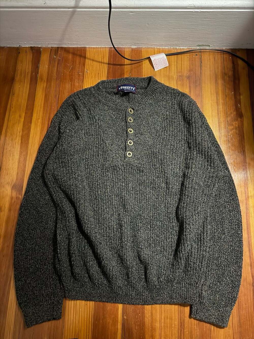 True Vintage Liberty by Exacta Men's Gray Chunky Knit 5-Button Henley Sweater